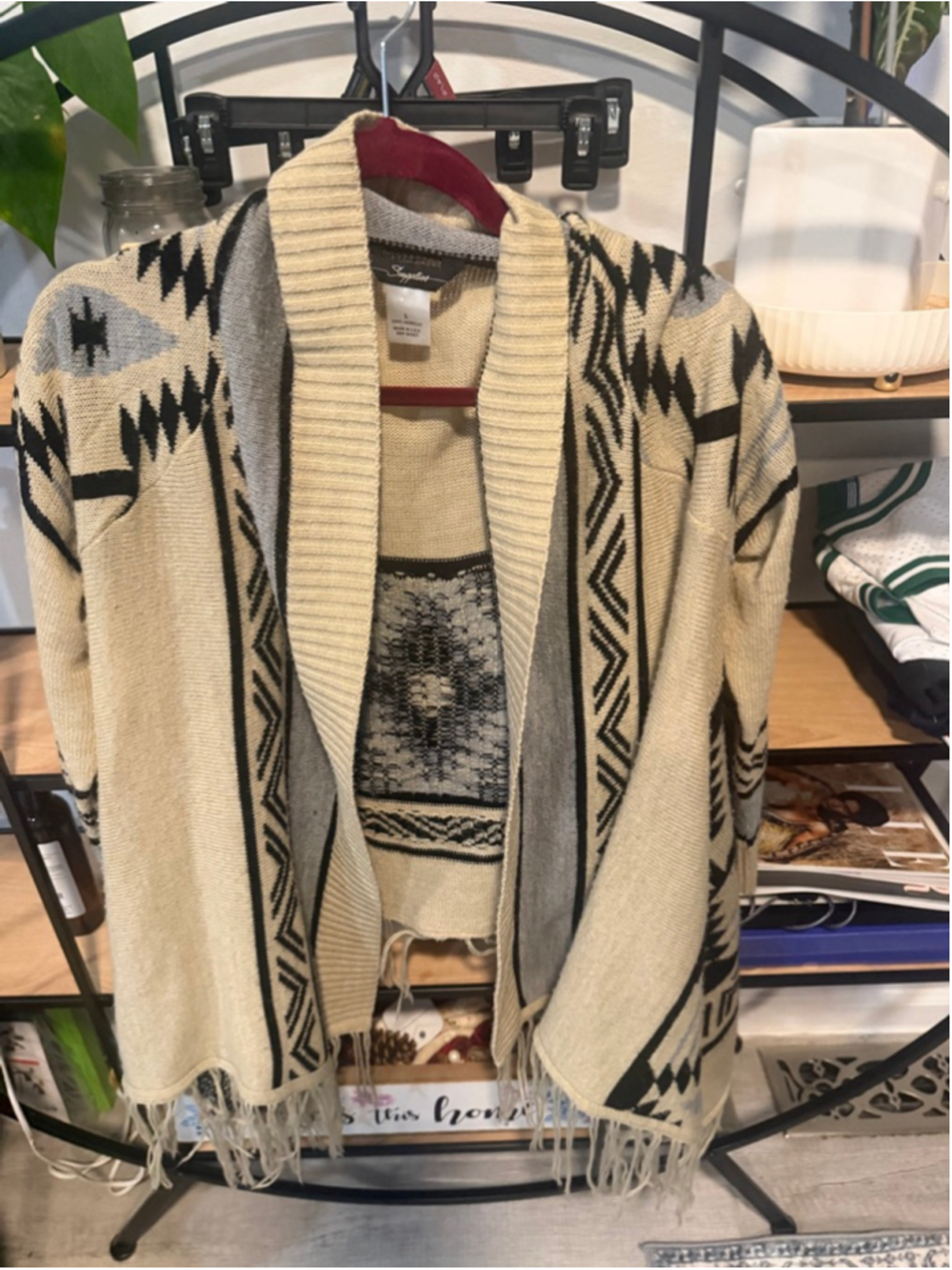 Women's Supplies Beige & Black Patterned Cardigan L